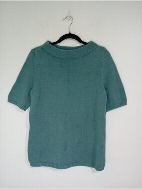 Talbots Womens Teal Short-Sleeve Knit 100% Cotton Sweater Size L